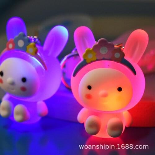 Lovely Cute Light Flash Rabbit Keychain bunny Keyring Women Girls Bag Car Backpack Keychains Best Friend Gift Wholesale