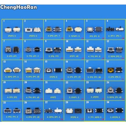 ChengHaoRan Promotion Price! 30models Tact Tactile Push Button Switch SMD Assortment Kit Set For iPhone 4 4s 5 5c For Samsung