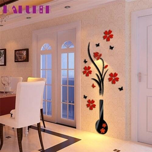 Kakuder DIY Vase Flower Crystal Arcylic 3D Wall Stickers Decal Home Decor 2017 Gift 1pcs Drop