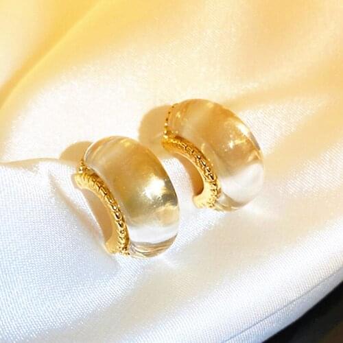 Korea C-shaped Acrylic Opal Stud Earrings Fashion Unique Shiny Ear Studs for Women Temperament Luxury Ear Jewelry Wholesale