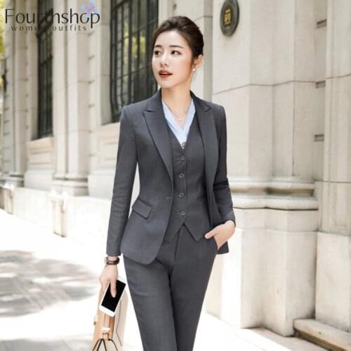 Fashion Women Pant Suits Office Lady Work Uniforms Business Formal Pants Blazer Set Casual Trousers Jacket Suit Female Plus Size