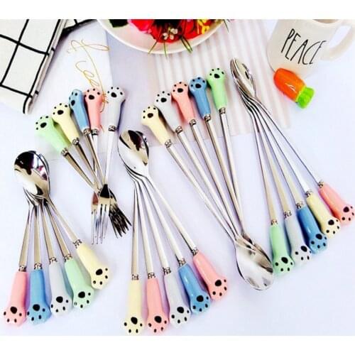 1PC Kitchen tool Stainless Steel Paw Spoons Various Cute Bone China Stirring Coffee/Tea Spoons / Icy Scoop Tableware Party Gift