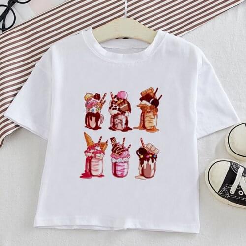 Summer New Boys Clothes Printed Girls Clothes Ice Cream Cake T Shirt Girl Fashion Clothing Kids T Shirt Round Neck Children Tops