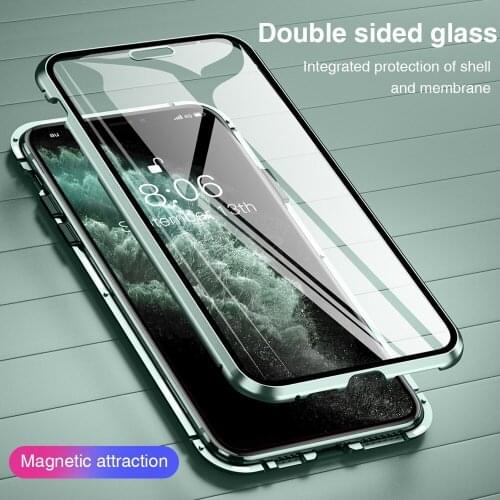 Magnetic Case for iPhone11 Pro 12 mini max XR XS Max X 8 7 Plus luxuriou 360 Double Sided Glass Magnetic Adsorption Phone Case