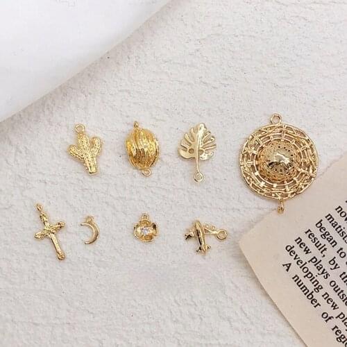 Copper Plated Real Gold Pastoral Style Cactus Straw Hat Airplane Pendant DIY Earring Material Pendant