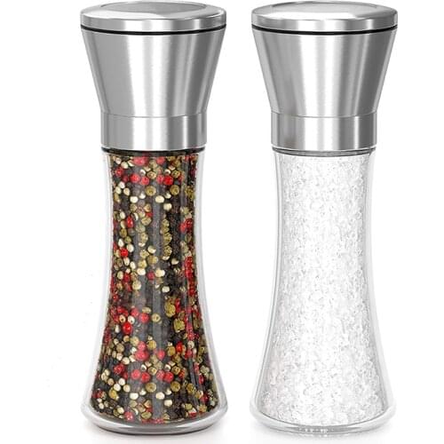 New Salt and Pepper Mills, Stainless Steel Manual Salt Mills, Adjustable Ceramic Pepper Grinder with Glass Body