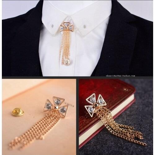 Fashion personality zircon brooch mens suit badges pin jewelry blouse tassel collar pin buckle