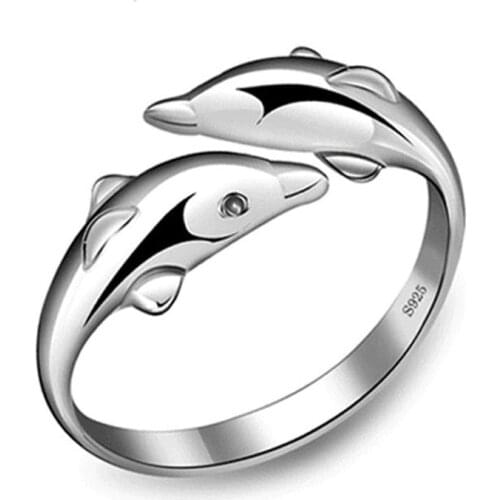 Fashion Women Double Dolphin Opening Adjustable Ring Wedding Fine Jewelry Gifts TY66