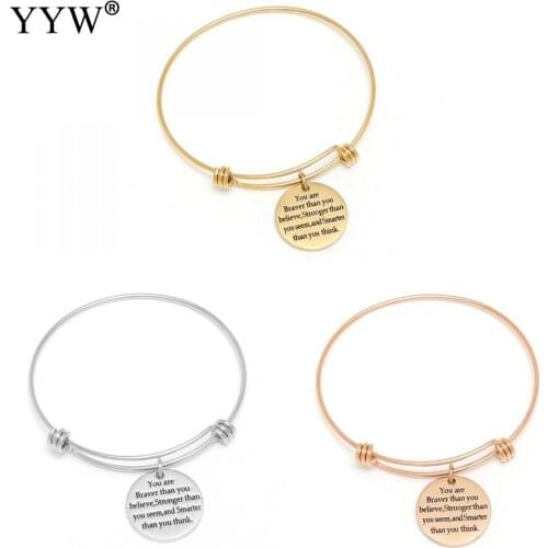Trendy Stainless Steel Bangle Sliver Gold Color Plated Charm Bracelet Unisex Adjustable With Letter Pattern For Women Man