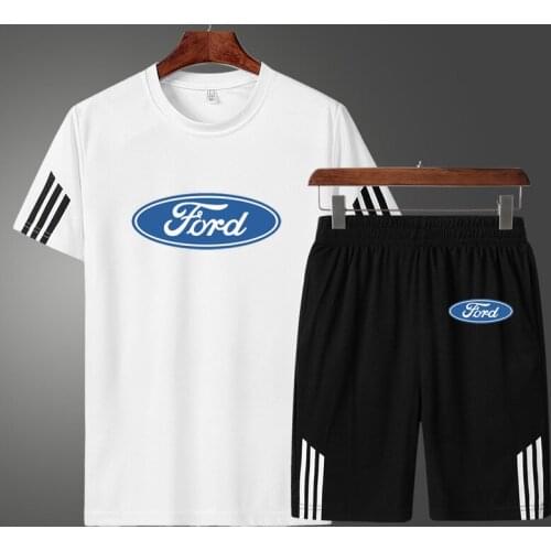 2021High Quality Casual Ford Car Logo printing Mens T-shirt Summer Cotton Mens short sleeve + shorts two-piece suit