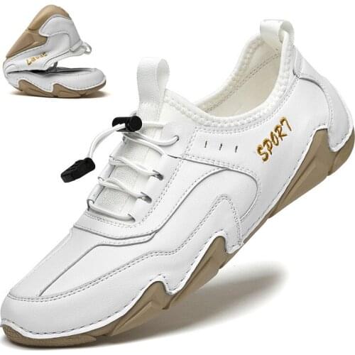 Mens Sneaker Shoes Casual Outdoor Walking Leather Mens Shoes Comfortable Lace-up Solid Fashion Spring Autumn Antiskid Man Flats