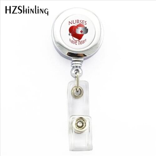 2017 New Nurses Have Heart Badge Holder Doctor Medical Symbo ID Card Holders With Clip Nurse Gift Glass Photo Office Badges Reel