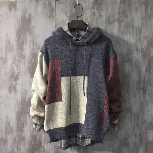 Autumn winter 2021 Japanese retro trend hooded sweater mens personality color matching lazy style Korean hooded sweater