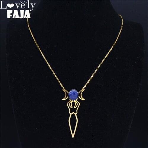 2021 New Goddess of the Moon Opal Stainless Steel Choker Necklace for Women Gold Color Necklaces Jewelry kadın kolye N20320