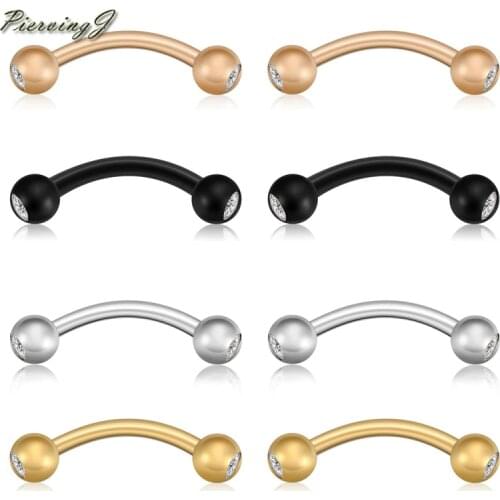 PiercingJ 8pcs Mixed colors Unisex Stainless Steel Nose Ring Curved Bar with Zircon Nose Ring Piercing Jewelry