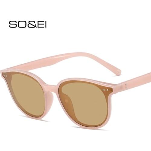SO&EI Ins Popular Fashion Round Sunglasses Women Vintage Jelly Color Nails Eyewear Men Driving Shades UV400 Sun Glasses