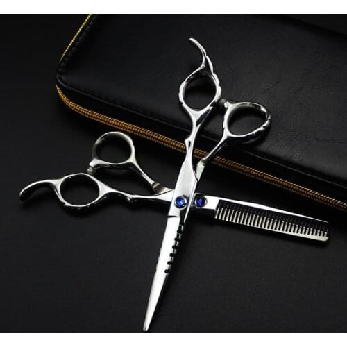 Professional Japan 440c 6 '' blue gem hair scissors thinning barber makas haircut scisors cutting shears hairdresser scissors