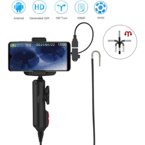 Handheld Industrial Endoscope Camera Photo Taking Video Recording Steerable Borescope with 8mm Lens 1m Snake Tube 2 in 1 Adapter