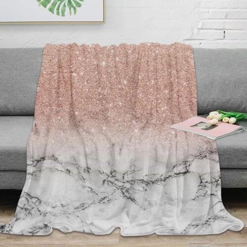 Modern Faux Rose Pink Glitter White Marble Throw Blanket Warm Microfiber Blanket Flannel Blanket Bedroom Decor