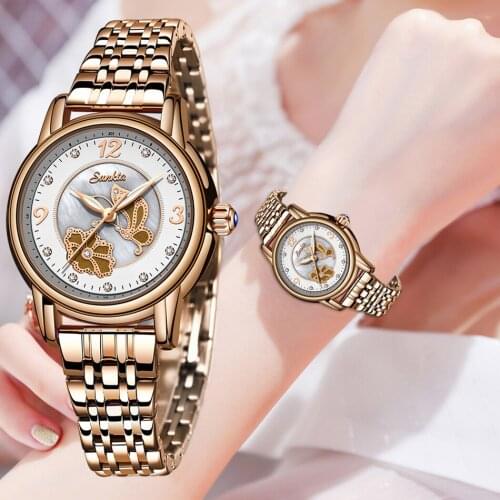 SUNKTA Elegant Ladies Watches Women Luxury Top Brand Wrist Watch Woman Stainless Steel Band Female Dress Clock relogio feminino