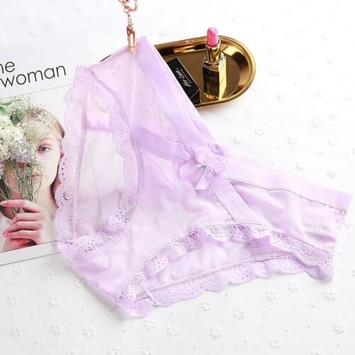 Women Sexy Lace Panties Seamless Solid Panti Low-waist Underwear Ultra-thin Transparent Lingerie Mesh Bow Ladies Briefs M-XL
