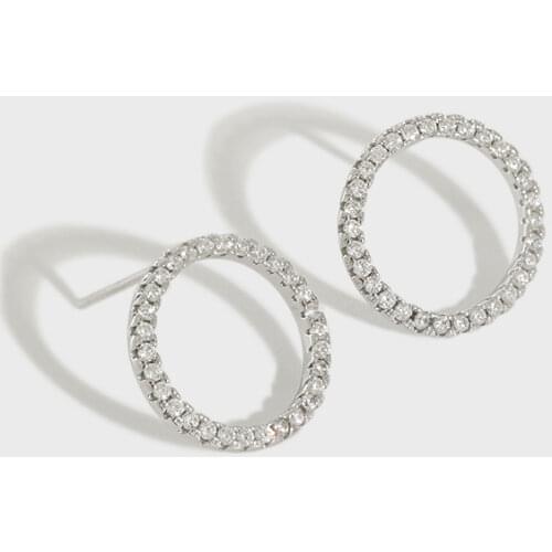 100% 925 sterling silver circle earrings for women pendientes mujer, shiny cubic zirconia stud earring aretes crystal jewelry