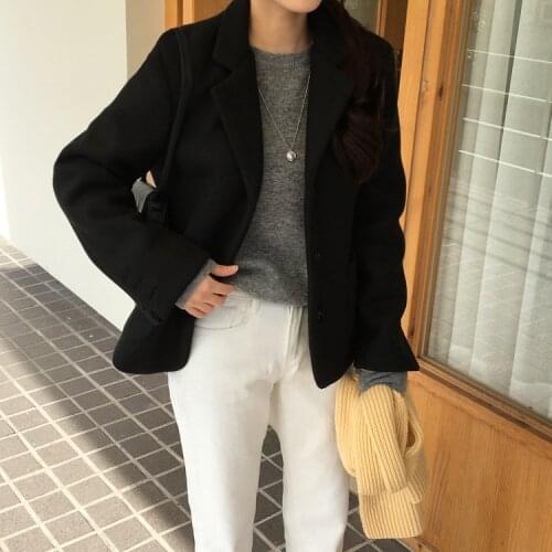 Female Winter Chic Single-Breasted Women Blazer Tops 2021 Elegant Cashmere Outerwear Women Woolen Suit Jacket Autumn