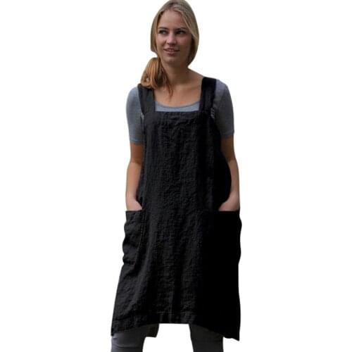 Women Cotton Linen Pinafore Square Cross Apron Garden Work Pinafore Dress Платье Женское Платье Женское 2021 Летнее Платье