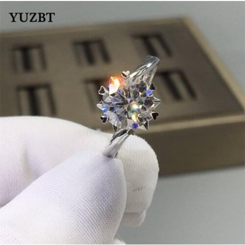 Women 925 Silver Excellent Cut 1 Carat Diamond Test Past D Color Moissanite Snowflake Wedding Ring 18K White Gold Plated Jewelry