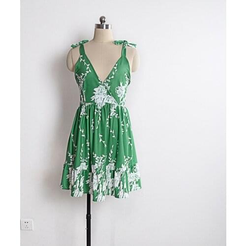 2022 Summer Boho Woman Sexy Sleeveless Floral Print Beach Dress Spaghetti Strap Backless Holiday Short Dress Vestido AD068