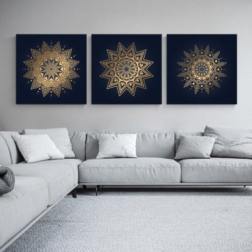 Gold Retro Round Mandala Black Border Retro Round Decorative Poster Wall Art Canvas Printing Bedroom Living Room Home Decoration