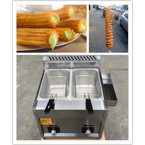 10L gas heating stainless steel 2 tank 2 basket deep frying machine churros fryer ZF
