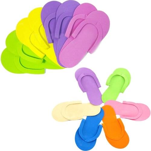 12Pairs Disposable Foam Slippers Spa Pedicure Flip Flop Assorted Colors For Salon Foot Care Tools Random Color