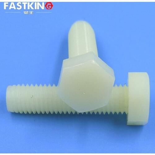 20pc/lot M4 M5 M8 M10 White Nylon Hexagonal Screw DIN933 Nylon Bolt White Plastic PA66