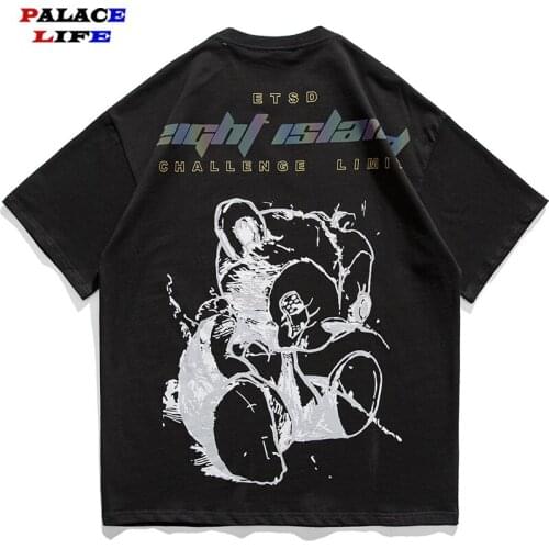 2021 Hip Hop T Shirt Men Reflective Letter Bear Graffiti Print Harajuku Streetwear Tshirt Women Cotton Short Sleeve Summer Tops