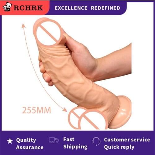 255MM*60MM SM Thick Glans Dildo Realistic Stiff Cock Skin Feeling Silicone Penis Huge Big Dick Erotic Lesbian Adult Sex Product