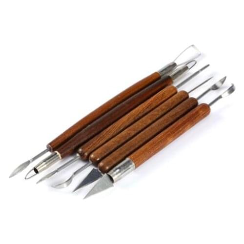 6 PCS/Set Pottery Tools Wood Handle Pottery Set Wax Carving Sculpt Smoothing Polymer Shapers Pottery Clay Ceramic Tools