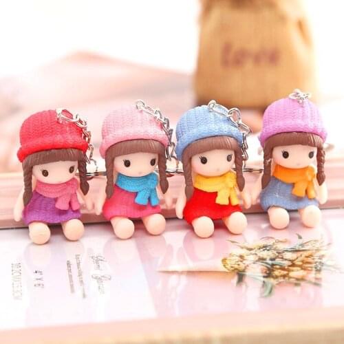 FREE Shipping by FEDEX 100pcs/lot New Lovely Winter Girl Key Chains Girl With Scarf Keychains Girl Keyrings for Gifts