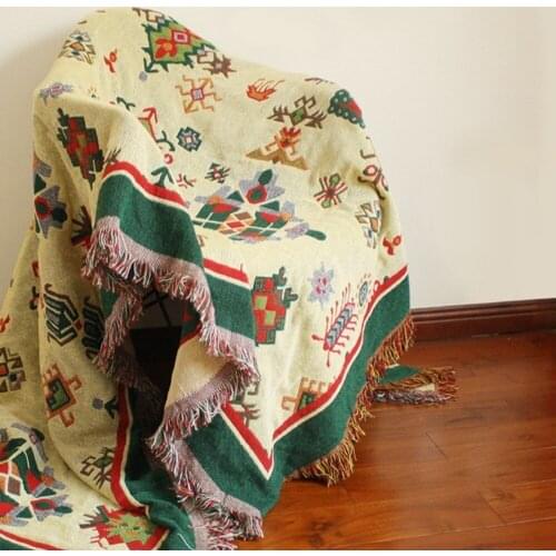 Bohemia geometry Vintage blanket double sided cotton knitting wall tapestry sofa towel bed cover felts carpet farmhouse decor