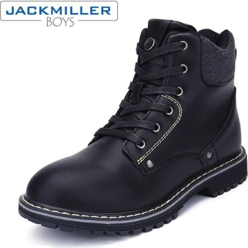 2018 new Boys kids ankle boots for big child zip Children shoes PU leather Spring/Autumn black size 36-39 Jackmillerboys