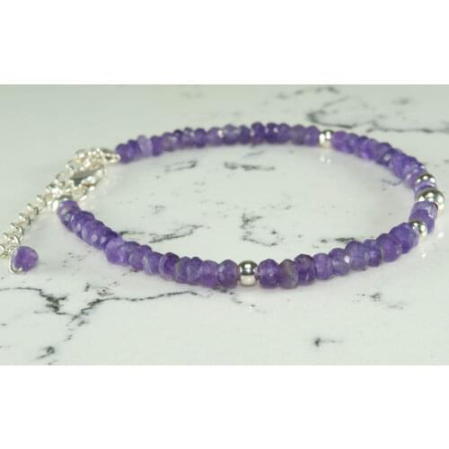 Amethyst Bracelet with silver bead, 925 Sterling Silver Jewelry for Women, February Birthstone Bracelet, hand Made in TURKEY