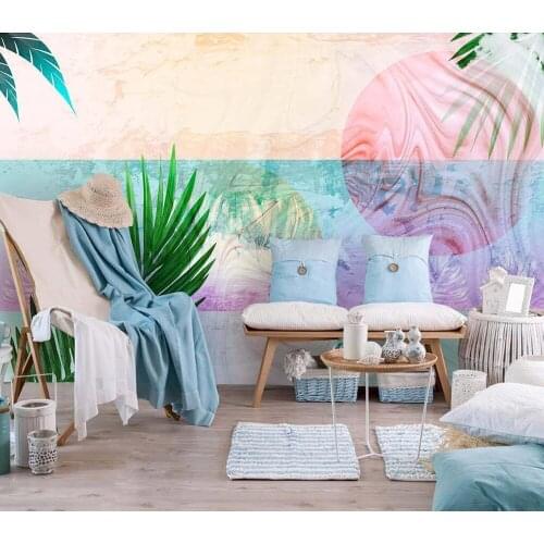 Decorative wallpaper Hand-painted plant leaf background wall painting
