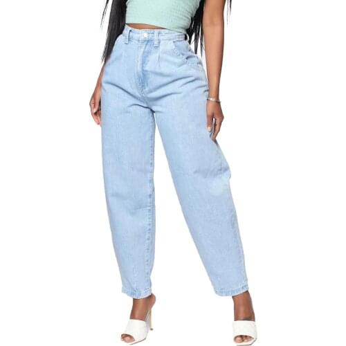 Women Solid Color Jeans, Adults Casual Style High Waist Wide-leg Pants with Pockets