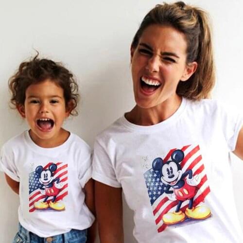 American Flag Mickey Mouse Tees Summer Baby Brothers and Sisters T Shirts Top Funny Harajuku Unisex Family Matching Clothes
