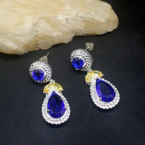 Gemstonefactory Big Promotion Single Unique 925 Silver Blue Topaz Citrine Women Ladies Gift Stud Earrings 20213709