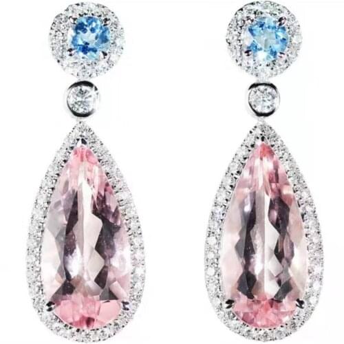 Exquisite Water Drop Shaped Pink Crystal Dangle Earrings for Women Female Wedding Party Jewelry Engagement Zircon Earrings Gifts