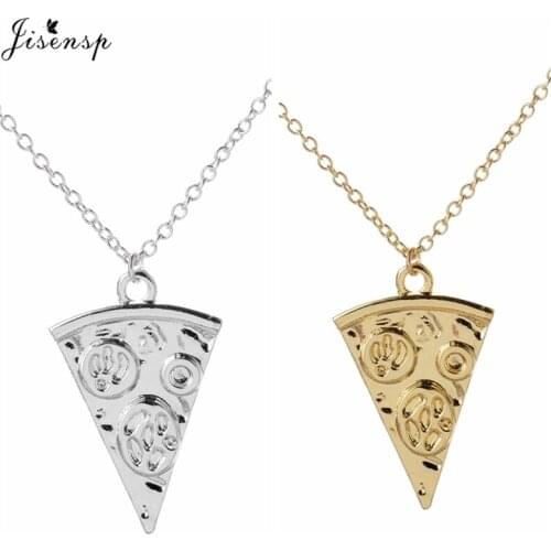 Jisensp Vintage Pizza Necklace Brass Long Chain Charms Pendant Statement Necklace Sweater Chain Best Friends Gift N190