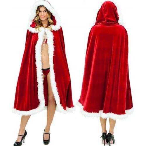 Classic Women Winter Red Hooded Cloak Poncho Christmas Cosplay Maxi Long Corduroy Cape Trench Coat Jackets Outwear Windbreaker