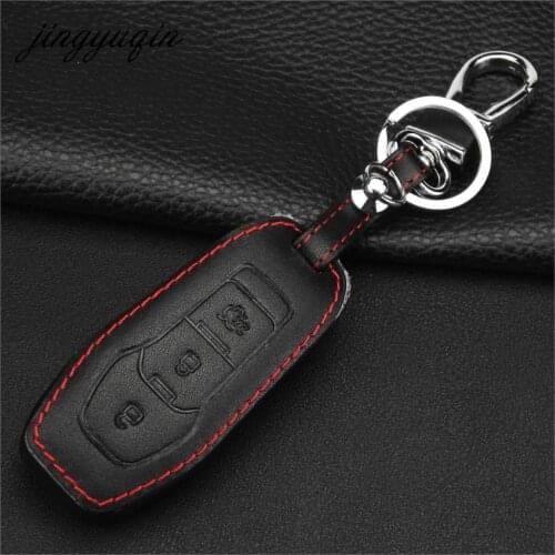 Jingyuqin Leather Car Smart Key Case Wallet for Ford New Mondeo Protective Holder Bag Cover