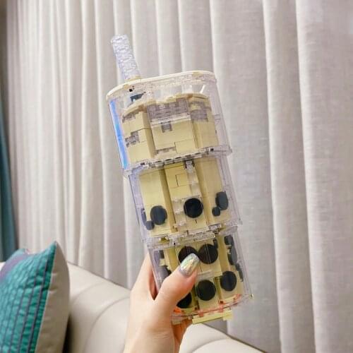 Creativity MOC Coffee Milk Tea Pearl Build-On Cups 3D Model Building Blocks Bricks Toy Educational For Children Birthday Gifts